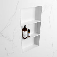 MONDIAZ EASY Nis 59,5x29,5cm in solid surface kleur Talc | Talc. 3 vakken geschikt voor in- of opbouw