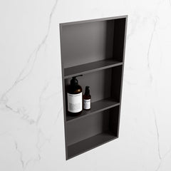 MONDIAZ EASY Nis 59,5x29,5cm in solid surface kleur DarkGrey | DarkGrey. 3 vakken geschikt voor in- of opbouw
