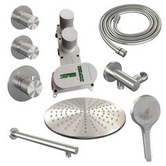 Brauer Carving thermostatische inbouw doucheset - hoofddouche 30cm - rechte wandarm - 3 standen handdouche rond - Chrome