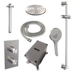 Brauer Edition inbouwset met 3-weg thermostaat - hoofddouche 20cm - plafondbuis 20cm - ronde 3-standen handdouche - glijstang met aansluitbocht - geborsteld RVS PVD