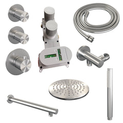 Brauer Carving thermostatische inbouw doucheset - hoofddouche 20cm - rechte wandarm - staafhanddouche - geborsteld RVS PVD
