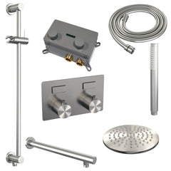 Brauer Carving inbouw doucheset - staafhanddouche - 20cm hoofdouche - rechte wandarm - glijstang - geborsteld rvs PVD
