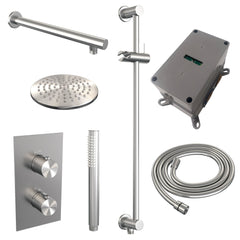 Brauer Edition inbouwset met 3-weg thermostaat - hoofddouche 20cm - rechte wandarm 40cm - staafhanddouche - glijstang met aansluitbocht - geborsteld RVS PVD