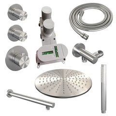 Brauer Carving thermostatische inbouw doucheset - hoofddouche 30cm - rechte wandarm - staafhanddouche - geborsteld RVS PVD