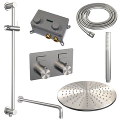 Brauer Edition inbouw doucheset - staafhanddouche - 30cm hoofdouche - gebogen wandarm - glijstang - geborsteld rvs PVD
