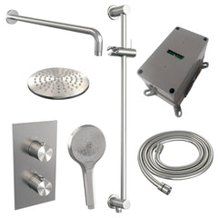 Brauer Edition inbouwset met 3-weg thermostaat - hoofddouche 20cm - gebogen wandarm 40cm - ronde 3-standen handdouche - glijstang met aansluitbocht - geborsteld RVS PVD