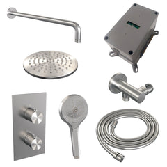 Brauer Edition inbouwset met 3-weg thermostaat - hoofddouche 20cm - gebogen wandarm 40cm - ronde 3-standen handdouche - wandaansluiting - geborsteld RVS PVD