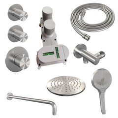 Brauer Carving thermostatische inbouw doucheset - hoofddouche 20cm - gebogen wandarm - 3 standen handdouche rond - chroom