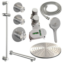 Brauer Carving thermostatische inbouw doucheset - hoofddouche 30cm - rechte wandarm - 3 standen handdouche rond - Glijstang - geborsteld RVS PVD