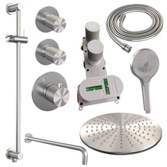 Brauer Carving thermostatische inbouw doucheset - hoofddouche 30cm - gebogen wandarm - 3 standen handdouche rond - Glijstang - geborsteld RVS PVD