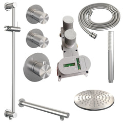 Brauer Carving thermostatische inbouw doucheset - hoofddouche 20cm - rechte wandarm - staafhanddouche - Glijstang - chroom