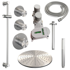 Brauer Carving thermostatische inbouw doucheset - hoofddouche 30cm - plafondbuis - staafhanddouche - Glijstang - chroom