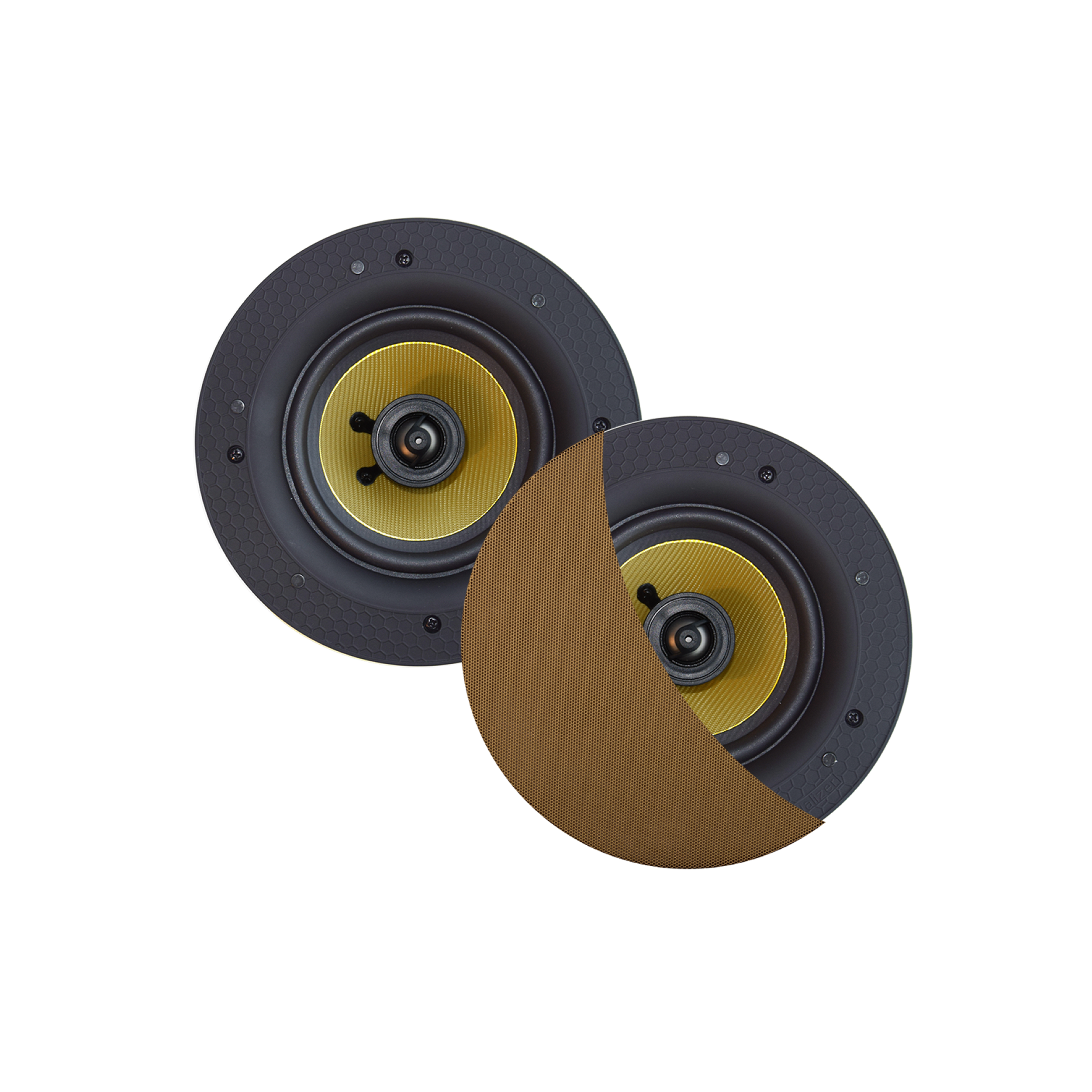 ZUMBA SPEAKERSET, 100W (0,75" DRAAIBARE TWEETER), BRUSHED GOLD, ROND 226 MM, DIEPTE 81 MM, RANDLOOS, IPX4