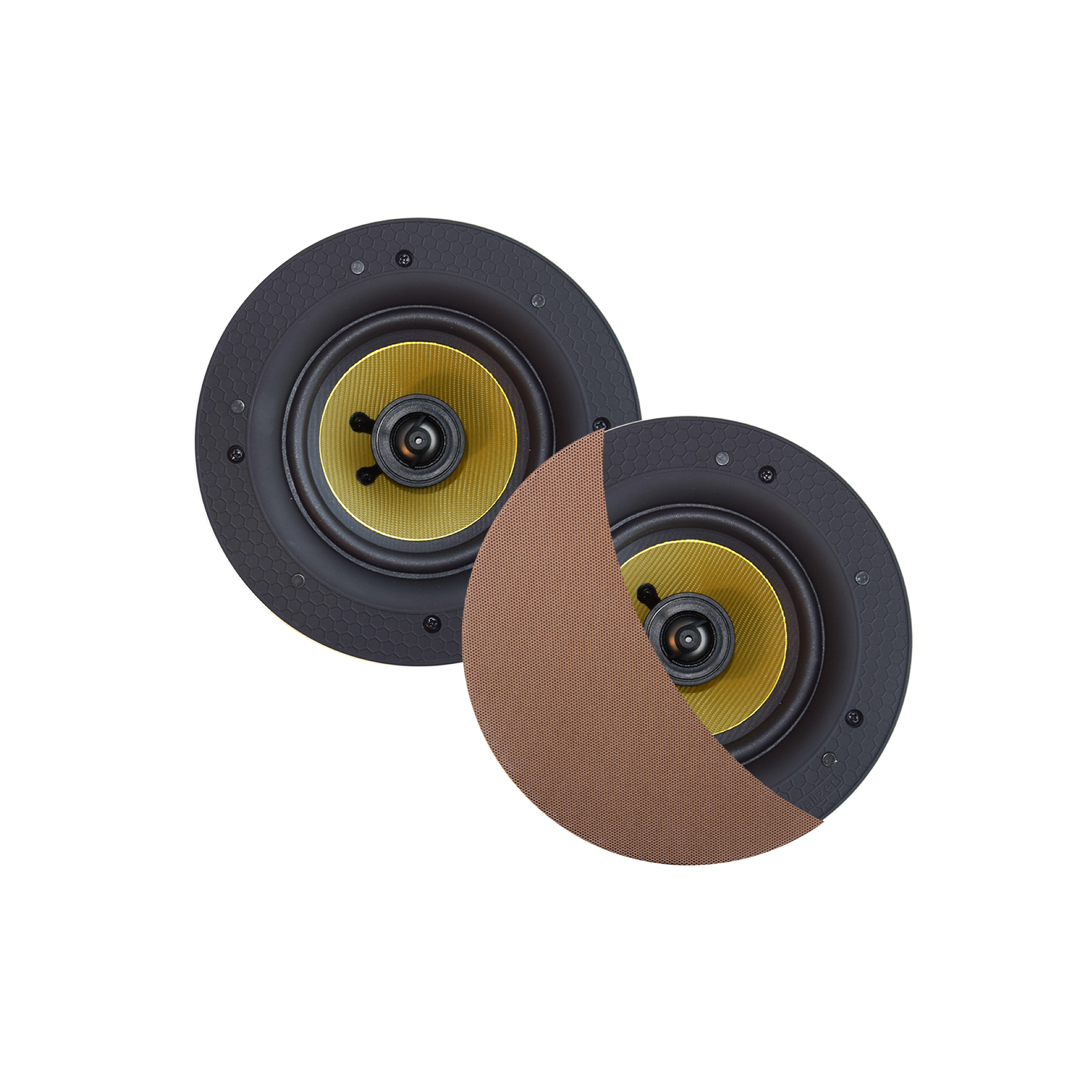 ZUMBA SPEAKERSET, 100W (0,75" DRAAIBARE TWEETER), BRUSHED RED GOLD, ROND 226 MM, DIEPTE 81 MM, RANDLOOS, IPX4