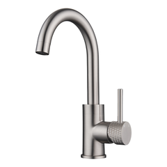 Ribbed basin mixer with swivel spout brushed steel