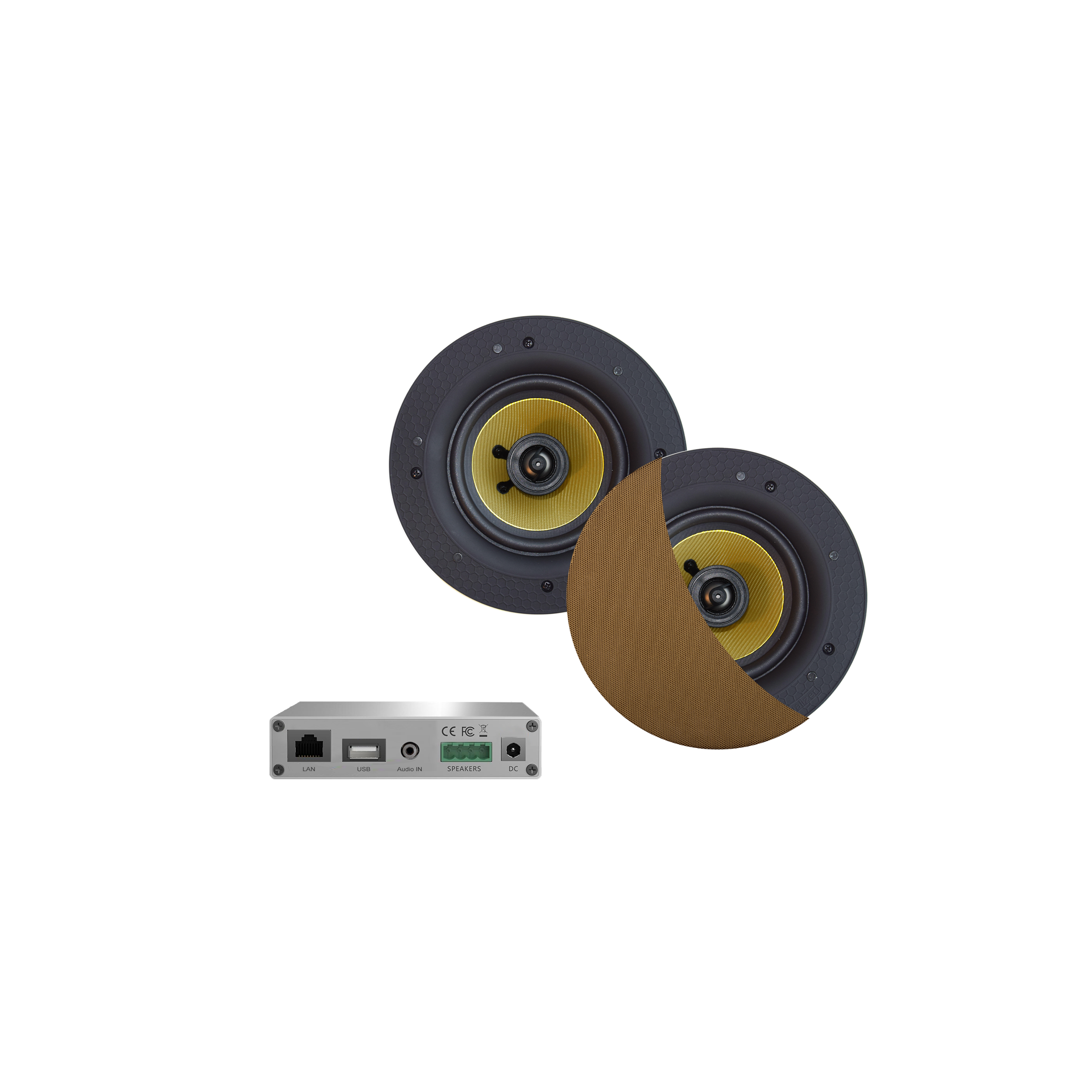 WIFI-AUDIOSYSTEEM (AIRPLAY + DLNA) 30 WATT, INCL RUMBA SPEAKERS BRUSHED GOLD (116 MM), 230V/12V, LAN /WLAN