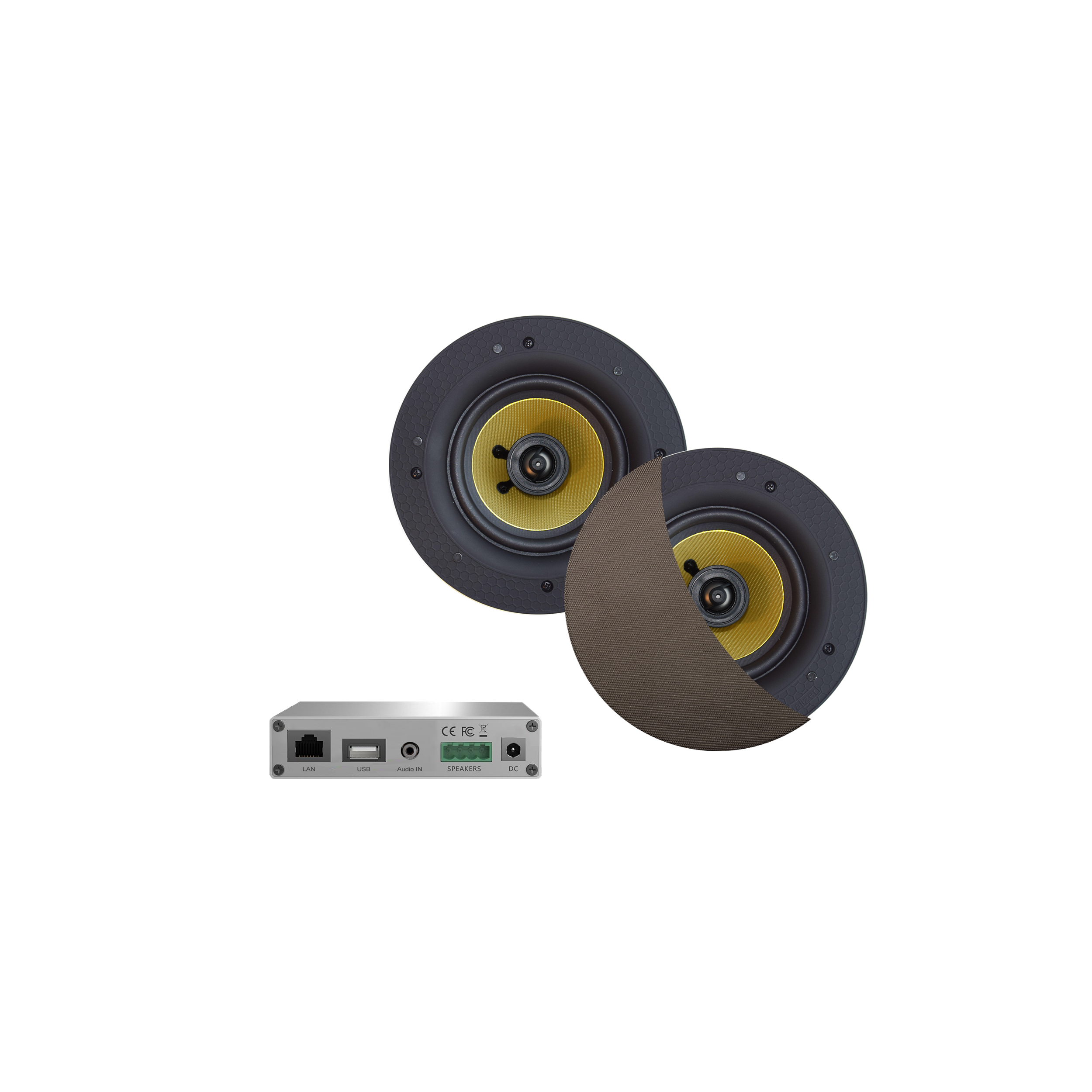 WIFI-AUDIOSYSTEEM (AIRPLAY + DLNA) 30 WATT, INCL RUMBA SPEAKERS INOX/RVS LOOK (116 MM), 230V/12V, LAN /WLAN