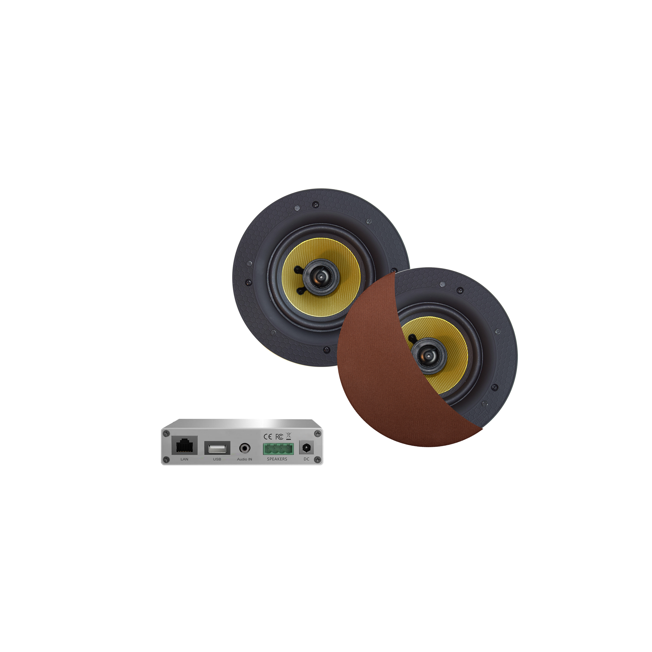 WIFI-AUDIOSYSTEEM (AIRPLAY + DLNA) 30 WATT, INCL RUMBA SPEAKERS BRUSHED COPPER (116 MM), 230V/12V, LAN /WLAN