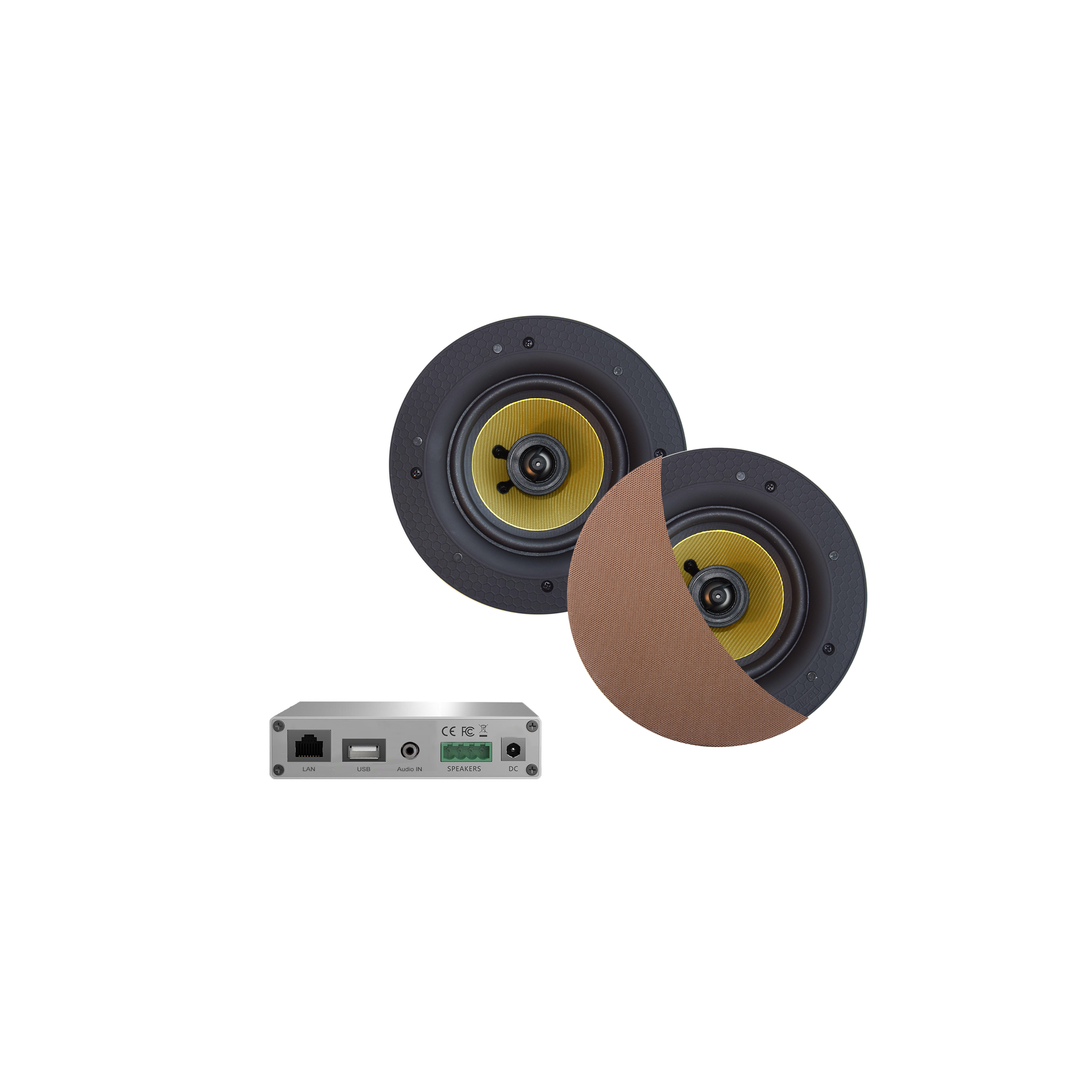 WIFI-AUDIOSYSTEEM (AIRPLAY + DLNA) 30 WATT, INCL RUMBA SPEAKERS BRUSHED RED GOLD (116 MM), 230V/12V, LAN /WLAN