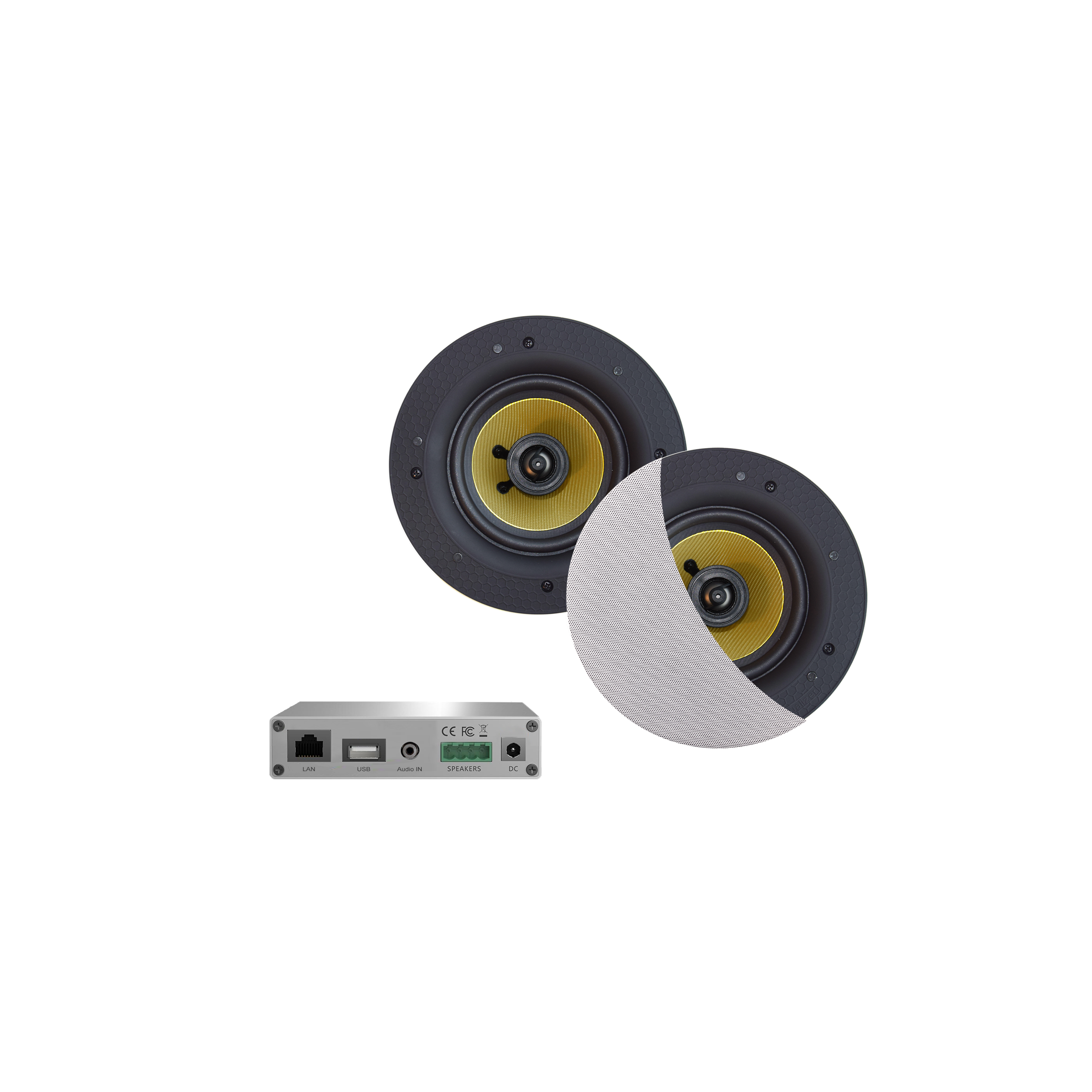 WIFI-AUDIOSYSTEEM (AIRPLAY + DLNA) 30 WATT, INCL RUMBA SPEAKERS WIT (116 MM). 230V/12V, LAN / WLAN