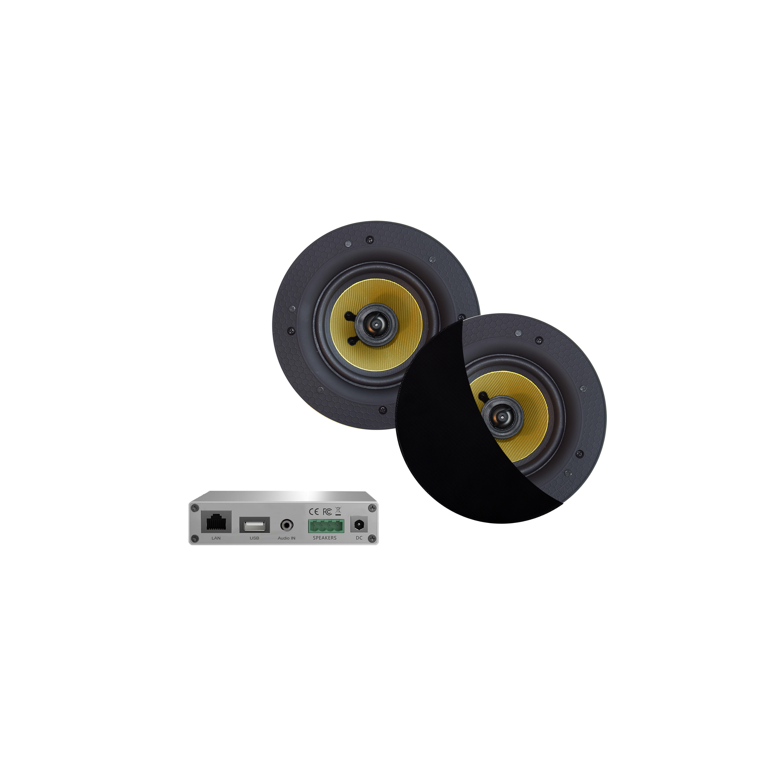 WIFI-AUDIOSYSTEEM (AIRPLAY + DLNA) 30 WATT, INCL RUMBA SPEAKERS ZWART (116 MM). 230V/12V, LAN / WLAN