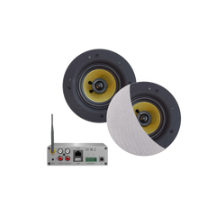 WIFI-AUDIOSYSTEEM (AIRPLAY + DLNA) 50 WATT, INCL SAMBA SPEAKERS WIT (205 MM). 230V/12V, LAN / WLAN