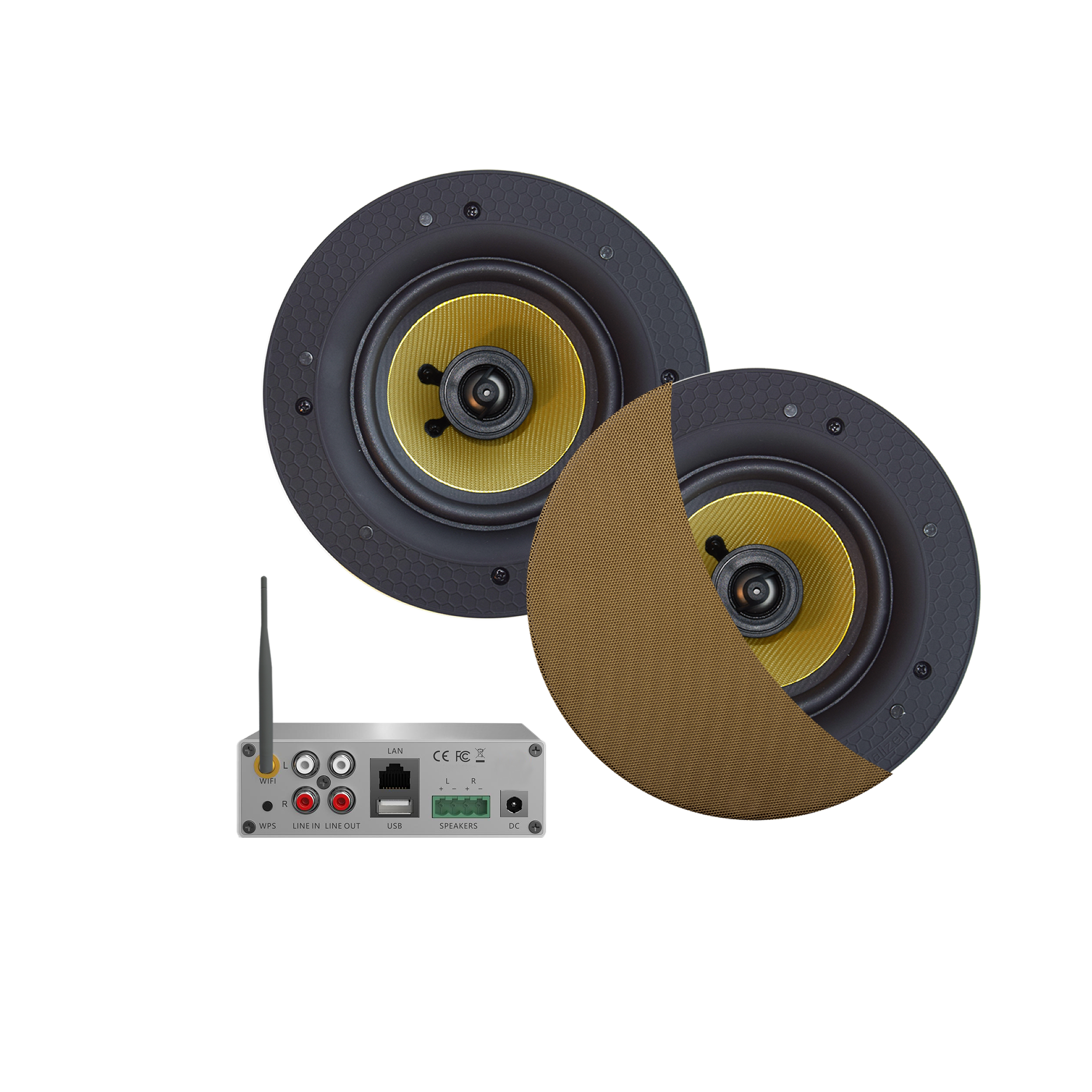 WIFI-AUDIOSYSTEEM (AIRPLAY + DLNA) 70 WATT, INCL ZUMBA SPEAKERS BRUSHED BRONZE (230 MM), 230V/12V, LAN /WLAN