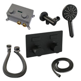 Brauer Black Carving thermostatische inbouw badkraan met drukknoppen SET 04 met badvulcombinatie en 3-standen handdouche en doucheslang en wandaansluitbocht Mat Zwart - 5-S-213