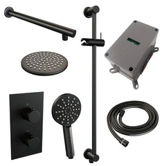 Brauer Edition inbouwset met 3-weg thermostaat - hoofddouche 20cm - rechte wandarm 40cm - ronde 3-standen handdouche - glijstang met aansluitbocht - Mat Zwart