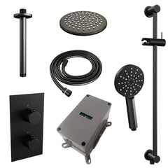 Brauer Edition inbouwset met 3-weg thermostaat - hoofddouche 20cm - plafondbuis 20cm - ronde 3-standen handdouche - glijstang met aansluitbocht - Mat Zwart