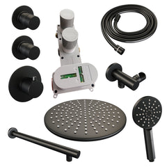 Brauer Edition thermostatische inbouw doucheset - Mat Zwart - hoofddouche 30cm - wandarm - ronde handdouche