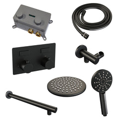 Brauer Edition inbouw doucheset - ronde handdouche - 20cm hoofdouche - rechte wandarm - wandsteun - Mat Zwart