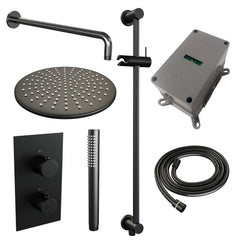 Brauer Edition inbouwset met 3-weg thermostaat - hoofddouche 30cm - gebogen wandarm 40cm - staafhanddouche - wandaansluiting - Mat Zwart
