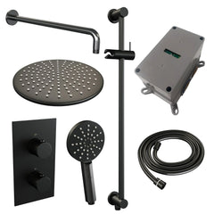 Brauer Edition inbouwset met 3-weg thermostaat - hoofddouche 30cm - gebogen wandarm 40cm - ronde 3-standen handdouche - glijstang met aansluitbocht - Mat Zwart