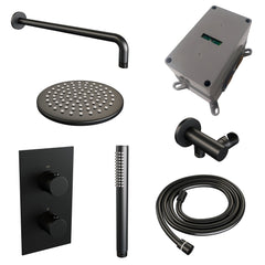 Brauer Edition inbouwset met 3-weg thermostaat - hoofddouche 20cm - gebogen wandarm 40cm - staafhanddouche - wandaansluiting - Mat Zwart