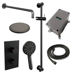 Brauer Edition inbouwset met 3-weg thermostaat - hoofddouche 20cm - gebogen wandarm 40cm - ronde 3-standen handdouche - glijstang met aansluitbocht - Mat Zwart