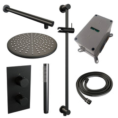 Brauer Edition inbouwset met 3-weg thermostaat - hoofddouche 30cm - rechte wandarm 40cm - staafhanddouche - glijstang met aansluitbocht - Mat Zwart