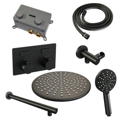 Brauer Edition inbouw doucheset - ronde handdouche - 30cm hoofdouche - rechte wandarm - wandsteun - Mat Zwart