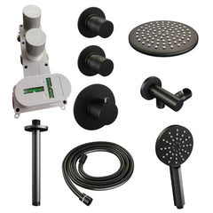 Brauer Edition thermostatische inbouw doucheset - Mat Zwart - hoofddouche 20cm - plafondsteun - ronde handdouche