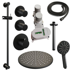 Brauer Edition thermostatische inbouw doucheset - Mat Zwart - hoofddouche 30cm - plafondsteun - ronde handdouche - Glijstang