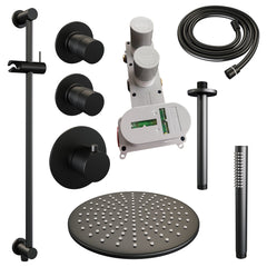 Brauer Edition thermostatische inbouw doucheset - Mat Zwart - hoofddouche 30cm - plafondsteun - staafhanddouche - Glijstang