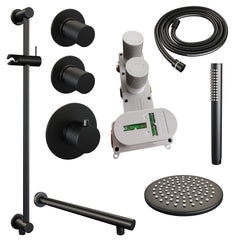 Brauer Carving thermostatische inbouw doucheset - hoofddouche 20cm - rechte wandarm - staafhanddouche - Glijstang - Mat Zwart