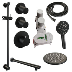 Brauer Carving thermostatische inbouw doucheset - hoofddouche 20cm - rechte wandarm - 3 standen handdouche rond - Glijstang - Mat Zwart