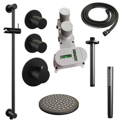 Brauer Carving thermostatische inbouw doucheset - hoofddouche 20cm - plafondbuis - staafhanddouche - Glijstang - Mat Zwart