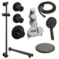 Brauer Edition thermostatische inbouw doucheset - Mat Zwart - hoofddouche 20cm - wandarm - ronde handdouche - Glijstang