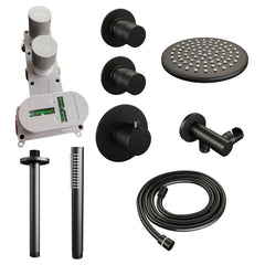 Brauer Edition thermostatische inbouw doucheset - Mat Zwart - hoofddouche 20cm - plafondsteun - staafhanddouche