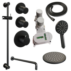 Brauer Edition thermostatische inbouw doucheset - hoofddouche 20cm - wandarm gebogen - ronde handdouche - Glijstang - Mat Zwart