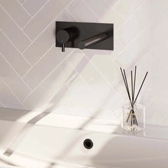 BRAUER Black Edition inbouw wastafelmengkraan met rechte uitloop en afdekplaat model B2 mat zwart