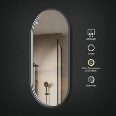 Arcqua Framed Spiegel - 40x80cm - ovaal - verticaal - front LED - mat zwart