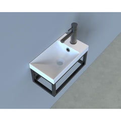 Arcqua Marble fontein 40x22cm met zwart frame exclusief kraan mat wit cast marble